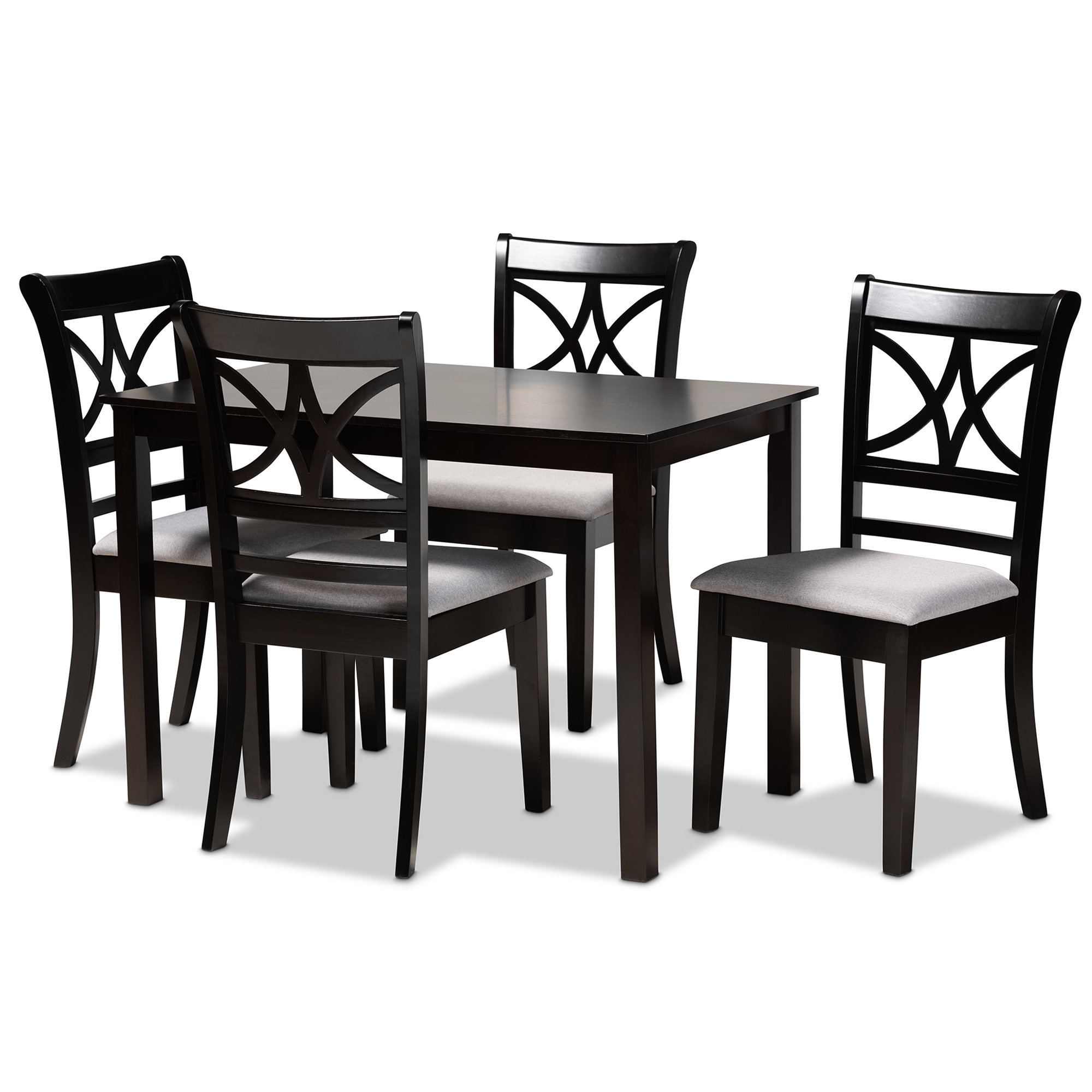 Baxton Studio Clarke Modern and Contemporary Grey Fabric Upholstered and Espresso Brown Finished Wood 5-Piece Dining Set